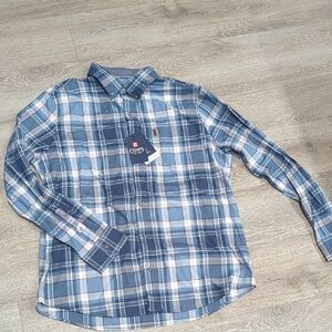 Chaps Men's Blue and White Plaid Dress Shirt, XL. NWT